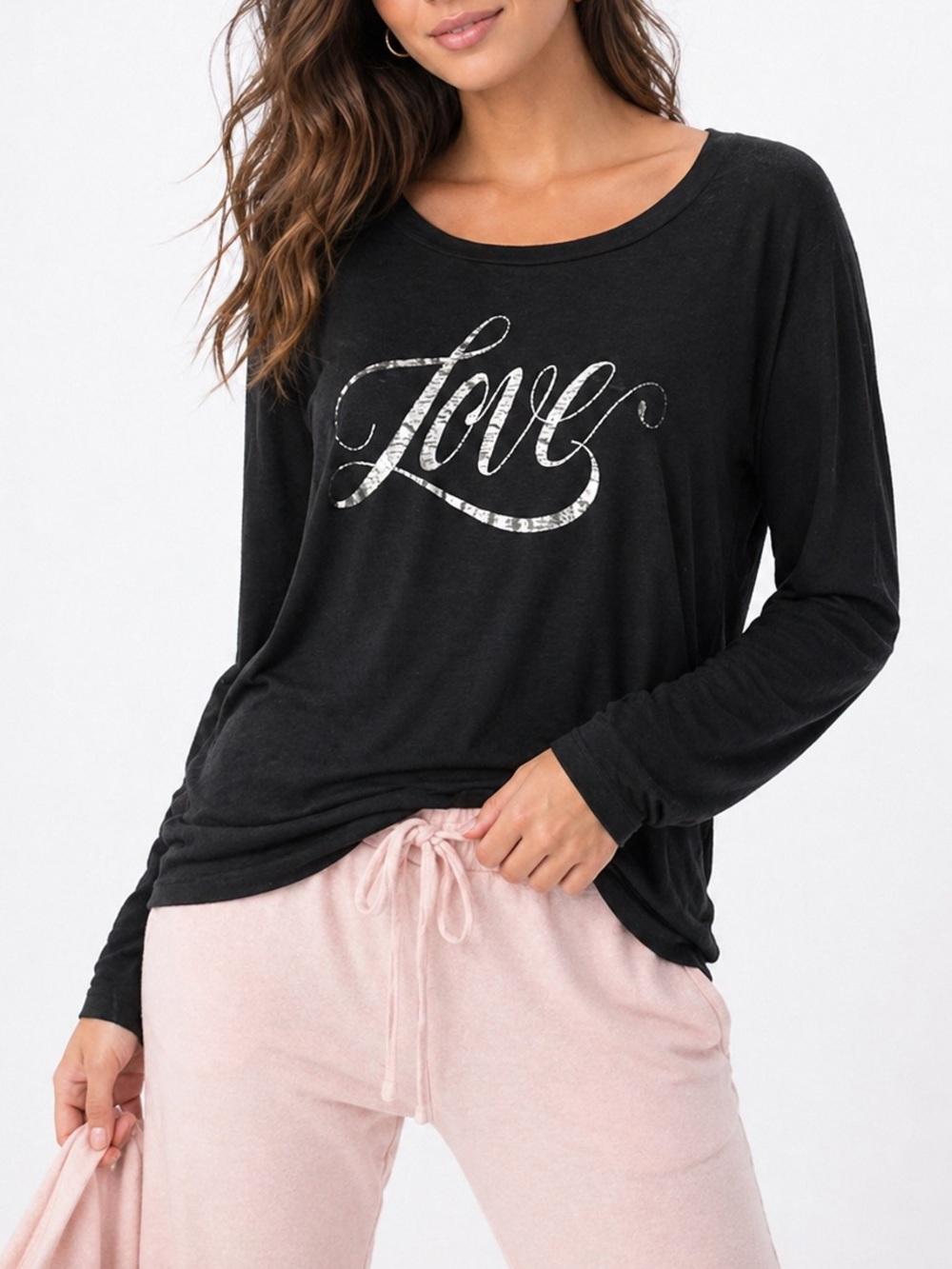 VICTORIA’S SECRET LOVE Black Long Sleeve Sleep Lounge Top Women’s Medium